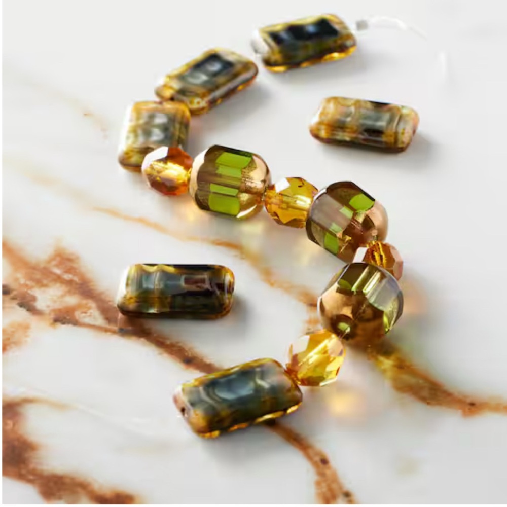 Elegant Gold and Brown Beaded  , Autumn Green Czech Glass Bead Mix Bracelet